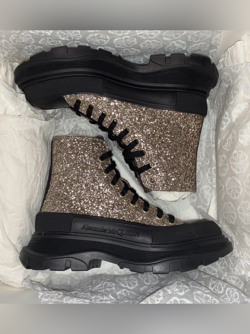 NEW Alexander McQueen Thread Slick Boots in Calico Glitter For Womens Size 7 C